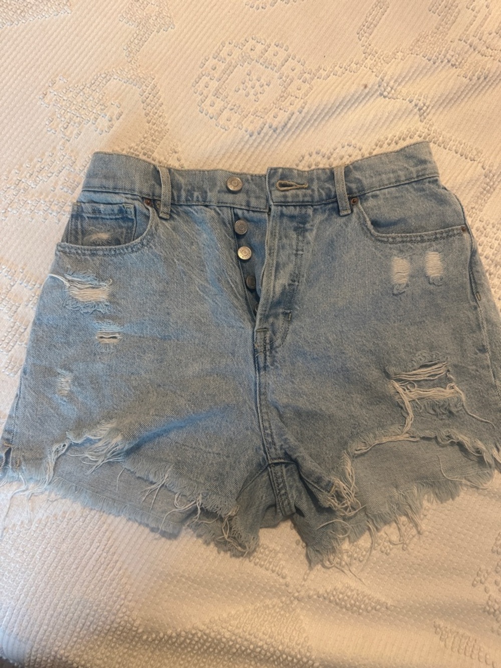 Pac Sun Light Blue Distressed High-Waist Denim Shorts